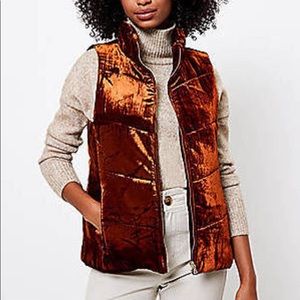 Zip down velvet puffer vest in a beautiful copper orange color by Loft.